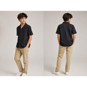 Indent Youth XL Black Rayon Camp Shirt Striped Button Front Casual Trendy Comfy